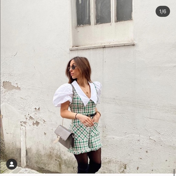 NWT ZARA Tweed Jumpsuit Ecru Green XL Blogger’ Fav - Picture 10 of 15